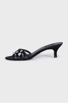 Black textile mules with decor