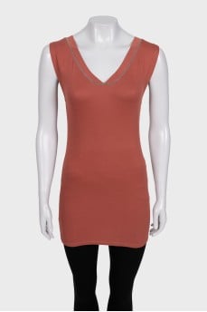Long brown V-neck tank top