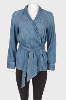 Denim cardigan with belt