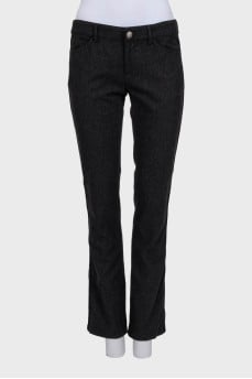 Black straight trousers with embroidery on the pocket