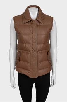 Brown quilted leather vest