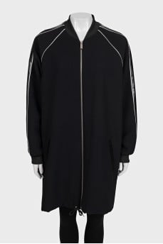 Long cardigan with patent leather inserts