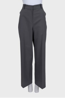 Wide-leg classic grey high-waist trousers