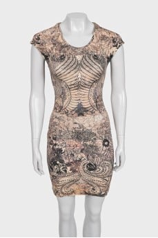 Brown printed bodycon dress