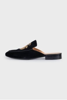 Men's black suede mules with branded patch