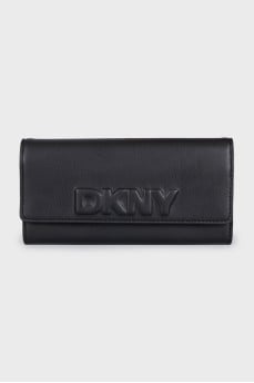 Black leather wallet with tag