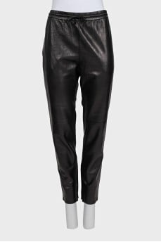 Tapered leather trousers with ties