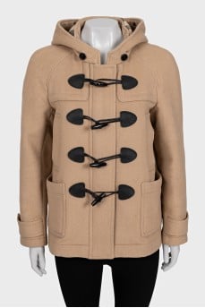 Cropped beige coat with a hood