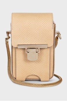 Beige embossed leather mini bag