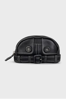 Vintage black leather cosmetic bag