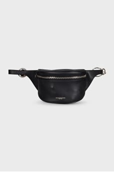 Black leather belt bag with logo