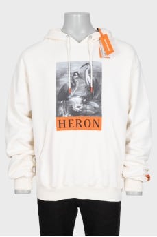 Men's white hoodie with print and tag