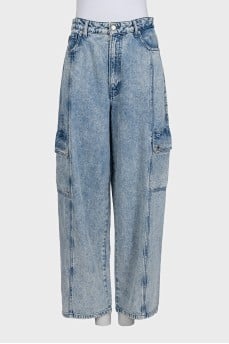 Light blue wide-leg jeans with patch pockets