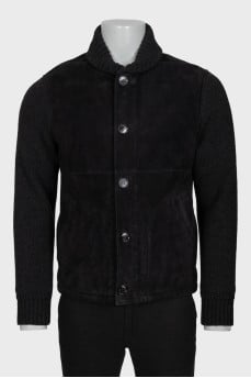 Men's black jacket with suede and fur trim