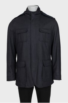 Men's black coat with a hood