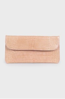 Beige crocodile leather clutch