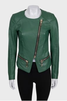 Green leather tapered jacket