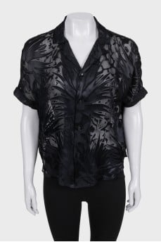 Black translucent printed blouse