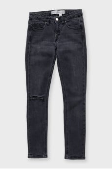 Gray skinny jeans with a mid-rise