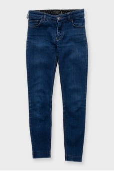 Blue skinny fit jeans with silver hardware