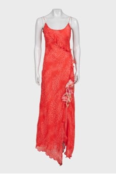 Vintage red dress with ruffle print