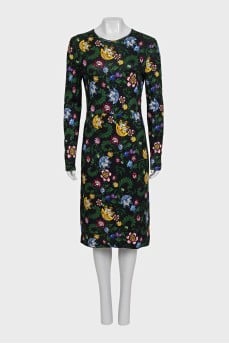 Black floral print midi dress