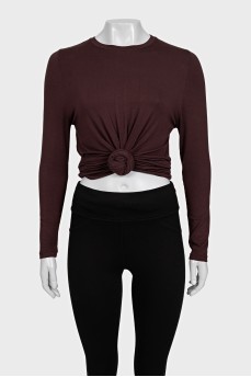 Brown long sleeve shirt with gathered waist