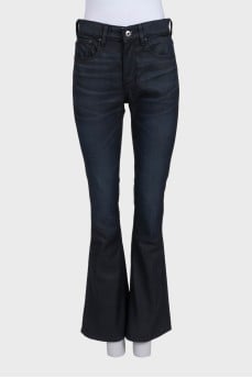 Dark blue high-waist flared jeans
