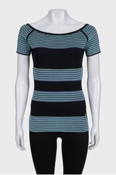 Black two-tone striped fitted t-shirt