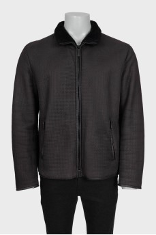 Men's black sheepskin leather coat
