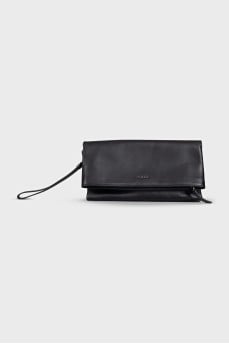 Black leather clutch with logo