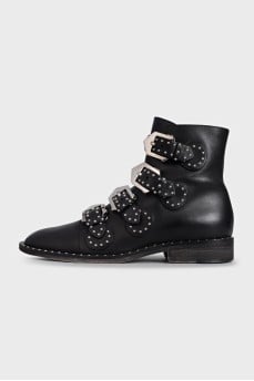 Black leather boots with silver decor