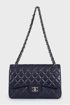 Blue Leather Double Flap Bag