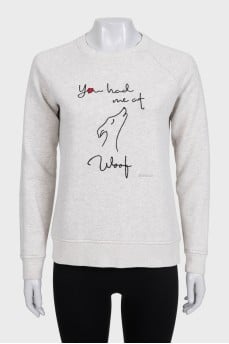 Gray sweatshirt with embroidered inscription