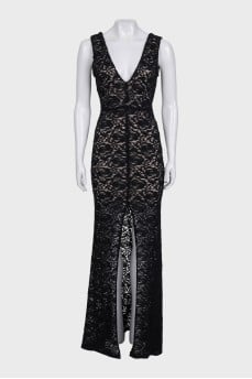 Black V-neck lace dress