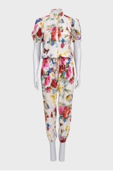 Floral print jumpsuit with elastic waistband