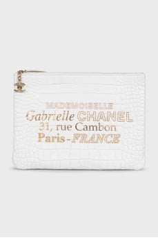 White leather clutch with embossing