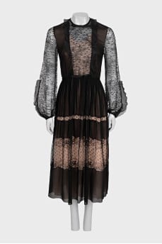 Black maxi dress with long translucent sleeves