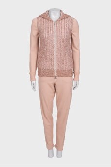 Pink suit with straight-leg trousers