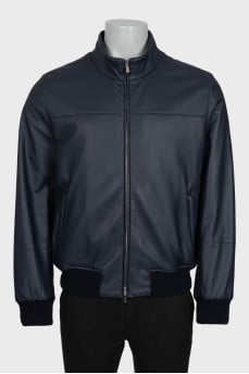 Men's insulated leather jacket with a zipper