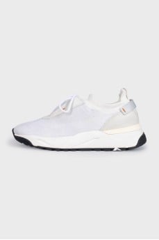 Textile sneakers with leather elements