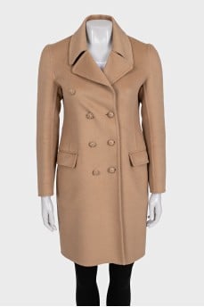 Beige double-breasted straight-cut coat