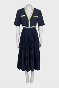 Blue dress with pleated hem