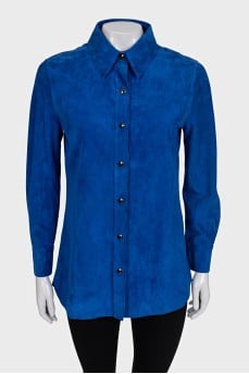 Suede straight-cut shirt with buttons
