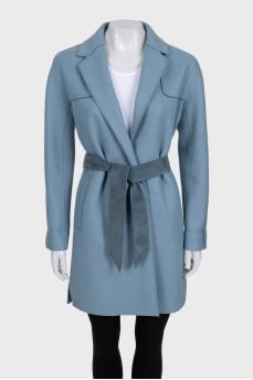 Blue cashmere wrap coat