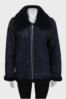 Dark blue suede sheepskin coat