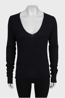 Black wool and cashmere pullover