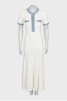 White maxi dress with denim inserts