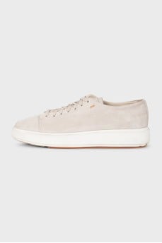 Gray suede lace-up sneakers