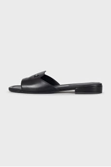 Black leather Dina slides with tag